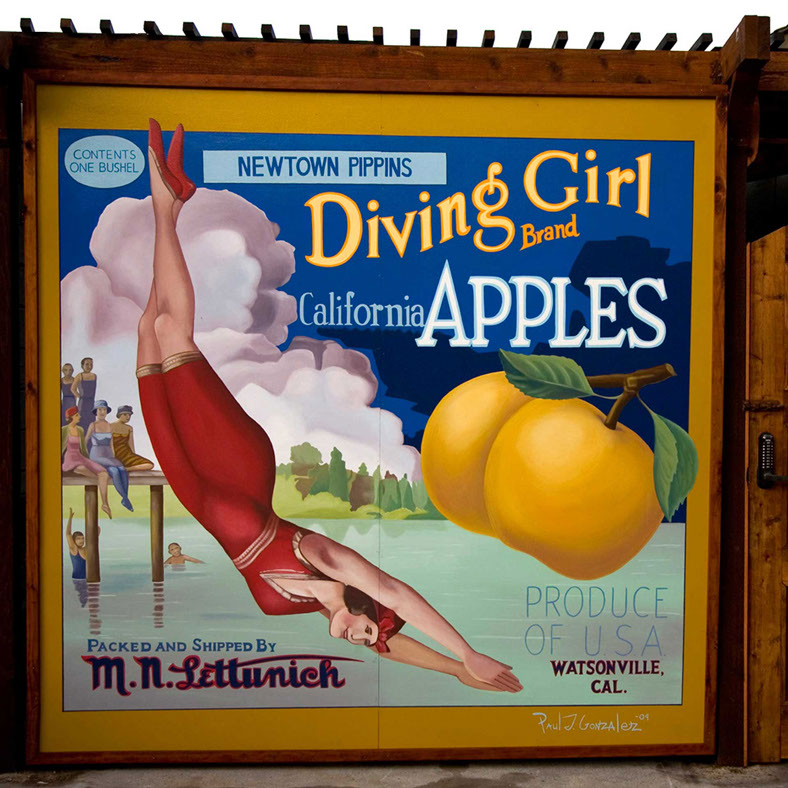 Diving Girl Apple Painting by Paul J Gonzalez
